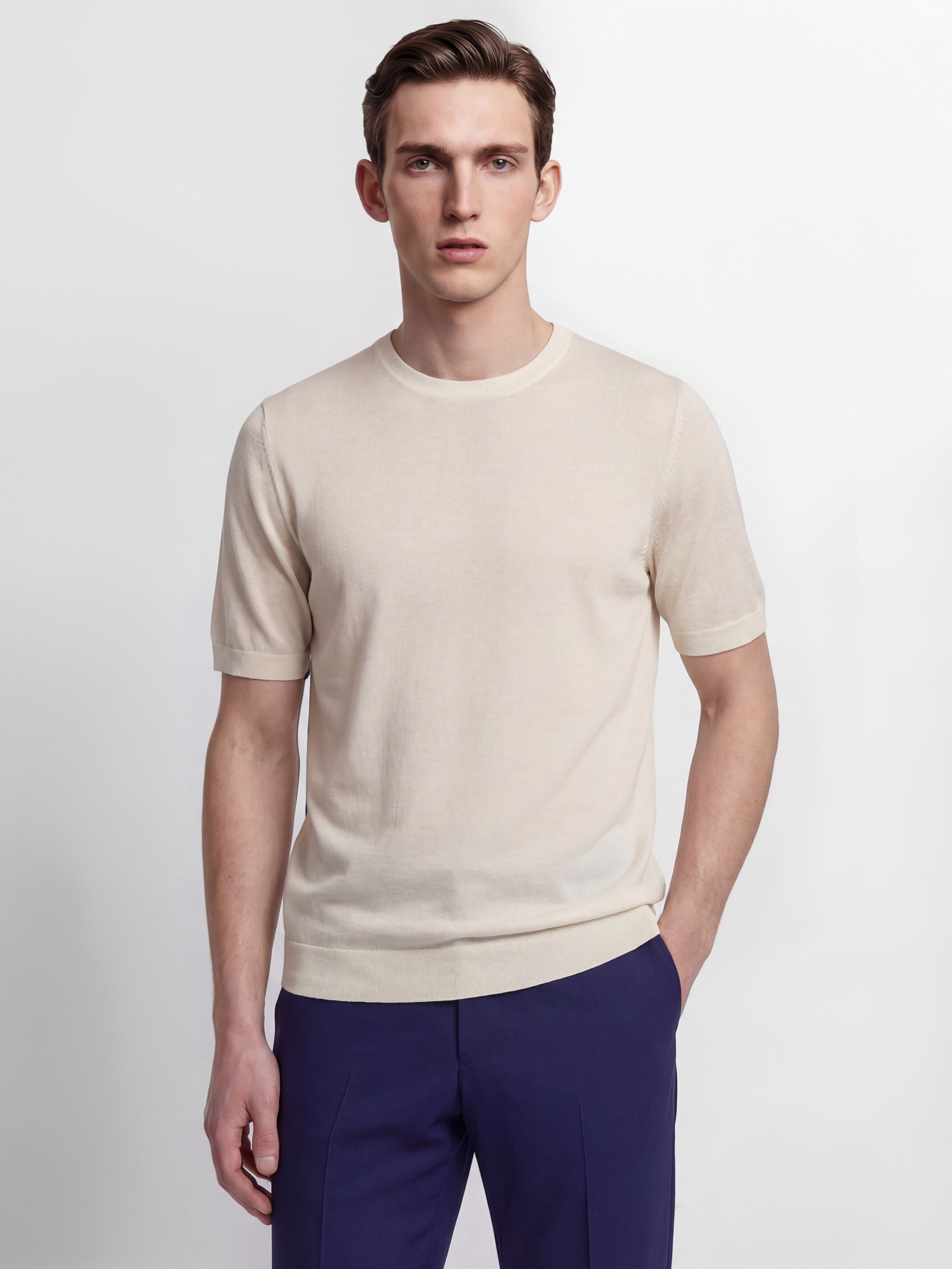 Richard James London Merino Silk Crew T-Shirt Ecru