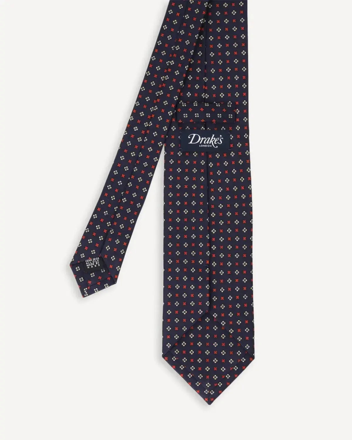 Drake's Classic Print Tie Navy Red Floral-MALFORD OF LONDON SAVILE ROW MENSWEAR OUTLET