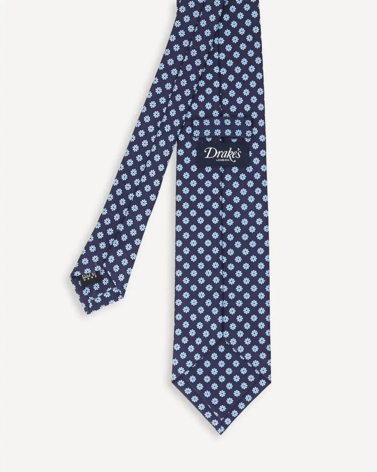 Drake's Floral Print Silk Tie Navy Sky-MALFORD OF LONDON SAVILE ROW MENSWEAR OUTLET