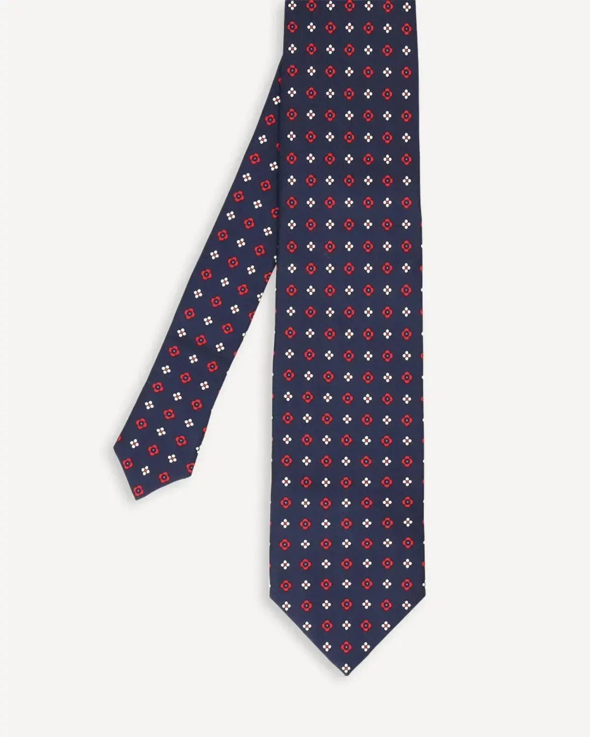 Drake's Geo Metric Floral Silk Tie Navy Red-MALFORD OF LONDON SAVILE ROW MENSWEAR OUTLET