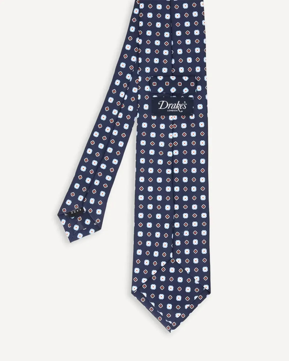 Drake's Geometric Square Silk Tie Navy Sky-MALFORD OF LONDON SAVILE ROW MENSWEAR OUTLET