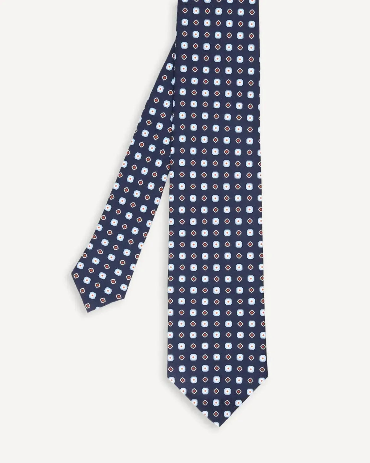Drake's Geometric Square Silk Tie Navy Sky-MALFORD OF LONDON SAVILE ROW MENSWEAR OUTLET
