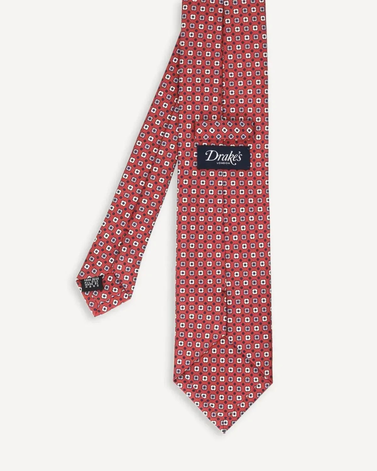 Drake's Geometric Square Silk Tie Red Grey-MALFORD OF LONDON SAVILE ROW MENSWEAR OUTLET