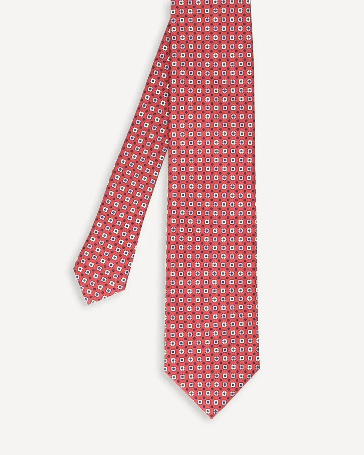 Drake's Geometric Square Silk Tie Red Grey-MALFORD OF LONDON SAVILE ROW MENSWEAR OUTLET