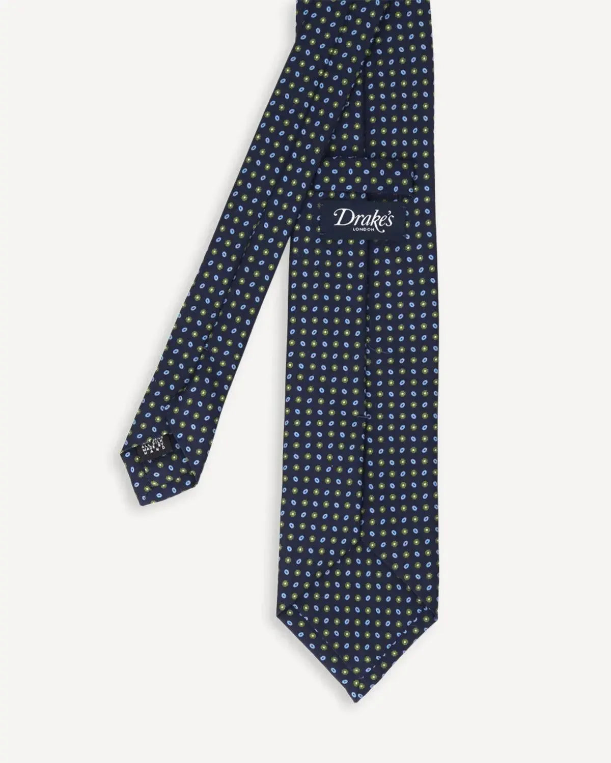 Drake's Micro Geometric Silk Tie Navy Sky-MALFORD OF LONDON SAVILE ROW MENSWEAR OUTLET