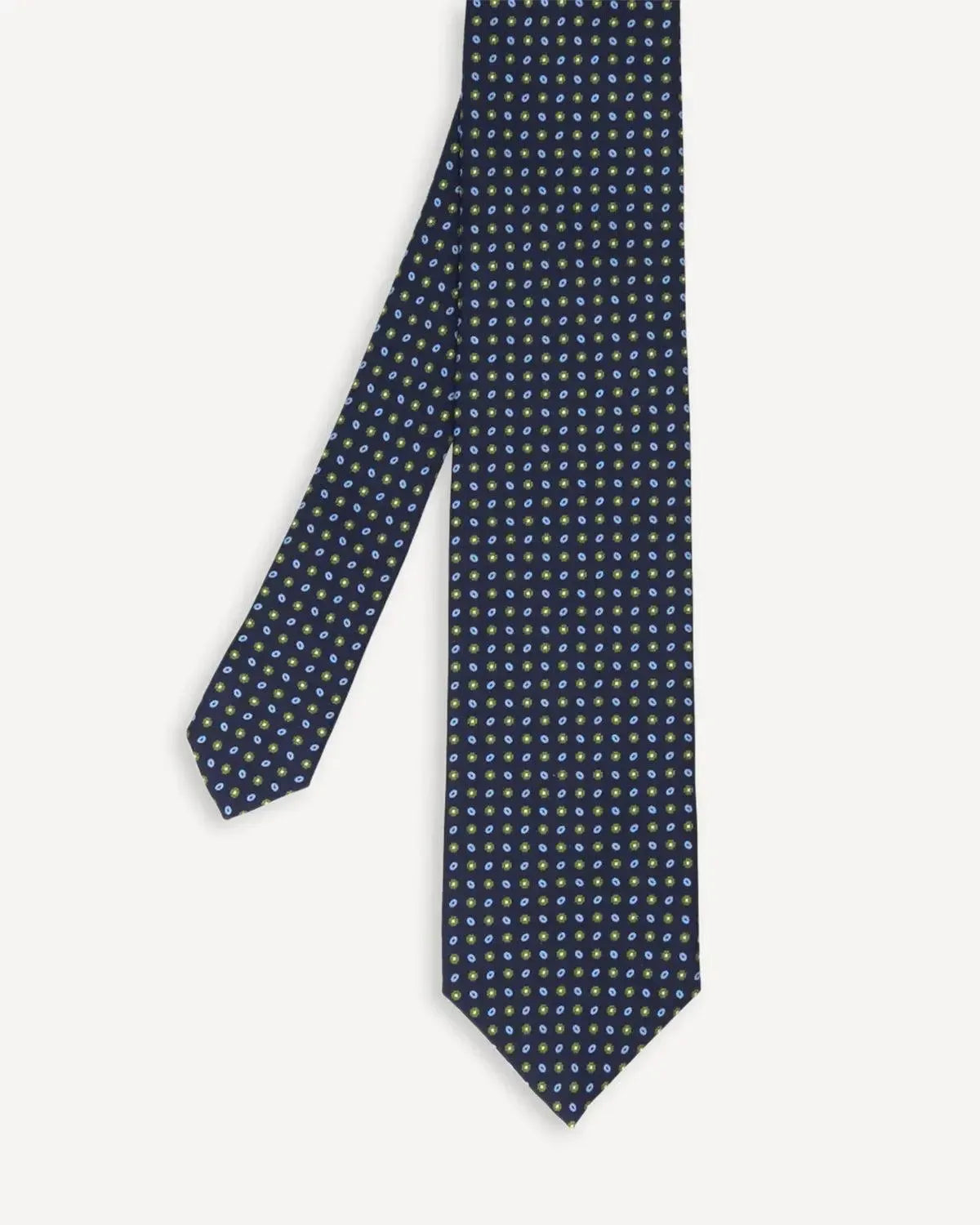 Drake's Micro Geometric Silk Tie Navy Sky-MALFORD OF LONDON SAVILE ROW MENSWEAR OUTLET