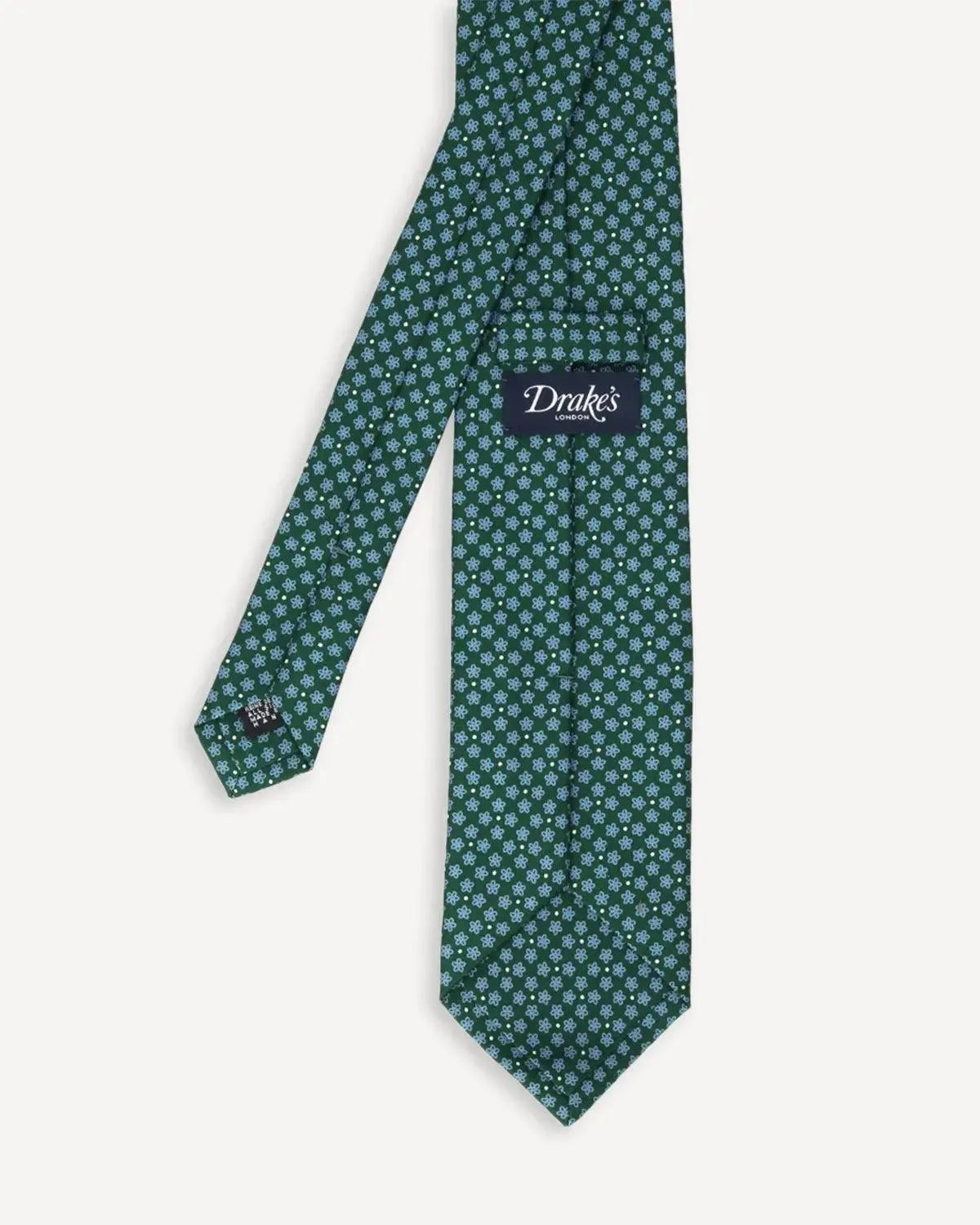 Drake's Silk Floral Print Tie Green Royal Blue-MALFORD OF LONDON SAVILE ROW MENSWEAR OUTLET