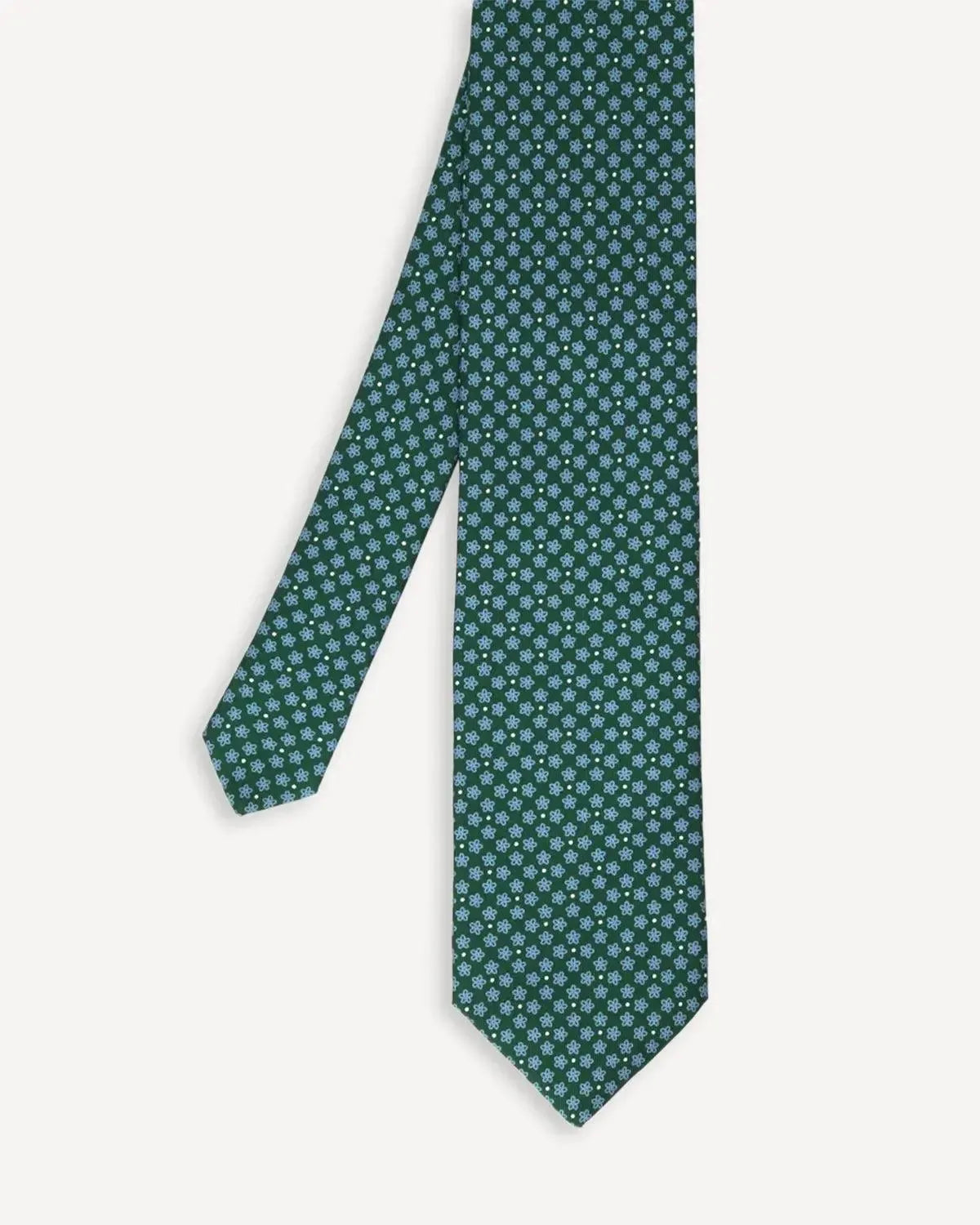 Drake's Silk Floral Print Tie Green Royal Blue-MALFORD OF LONDON SAVILE ROW MENSWEAR OUTLET