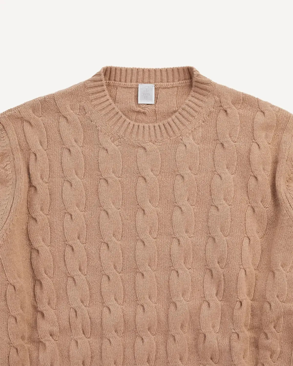 Eleventy Cashmere Cable Crew Neck Jumper Camel-MALFORD OF LONDON SAVILE ROW MENSWEAR OUTLET