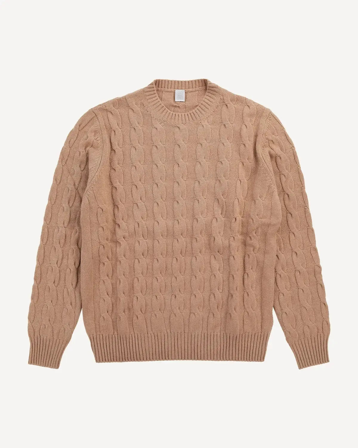 Eleventy Cashmere Cable Crew Neck Jumper Camel-MALFORD OF LONDON SAVILE ROW MENSWEAR OUTLET