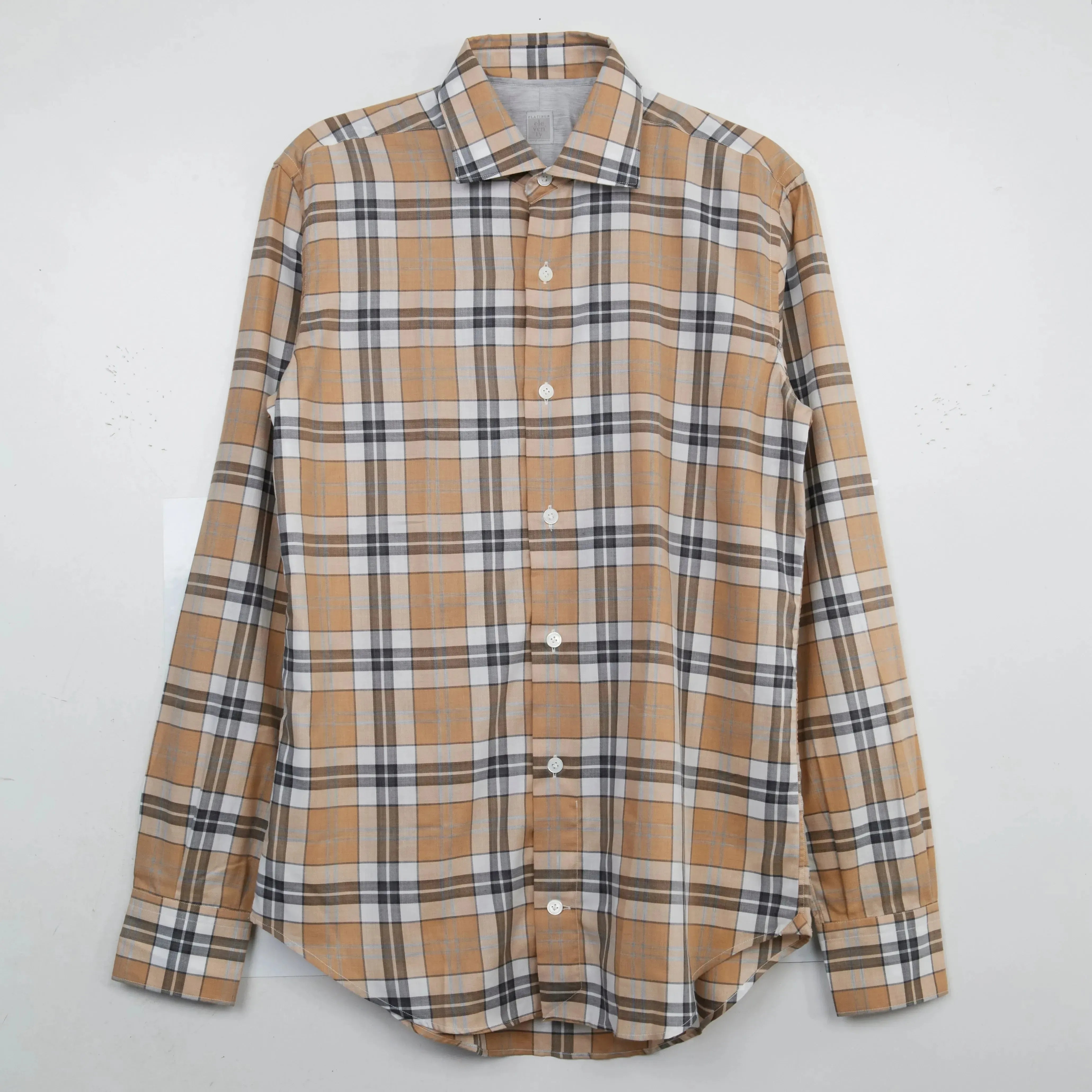 Eleventy Check Shirt Brown & White-MALFORD OF LONDON SAVILE ROW MENSWEAR OUTLET