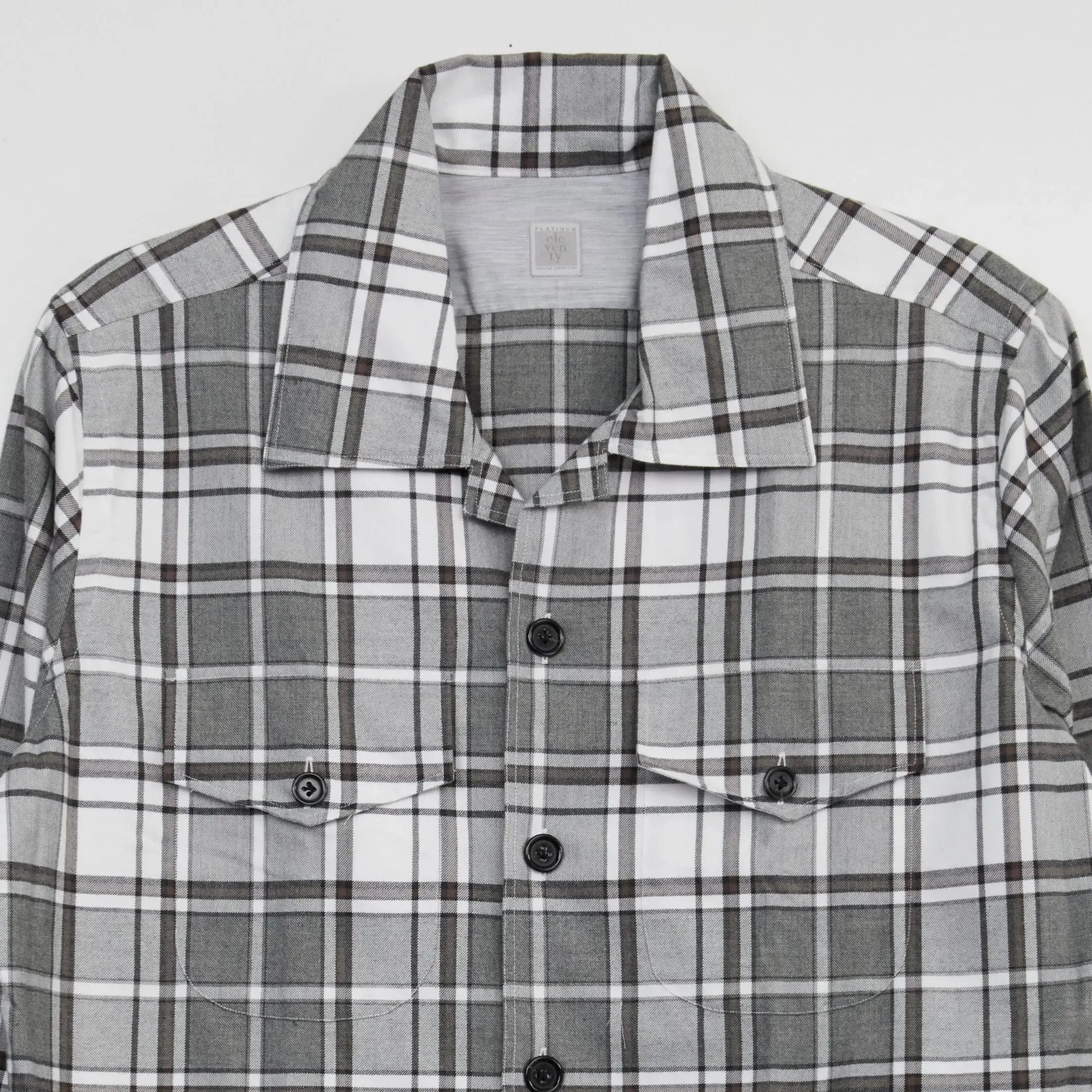 Eleventy Heavyweight Winter Check Shirt Grey-MALFORD OF LONDON SAVILE ROW MENSWEAR OUTLET