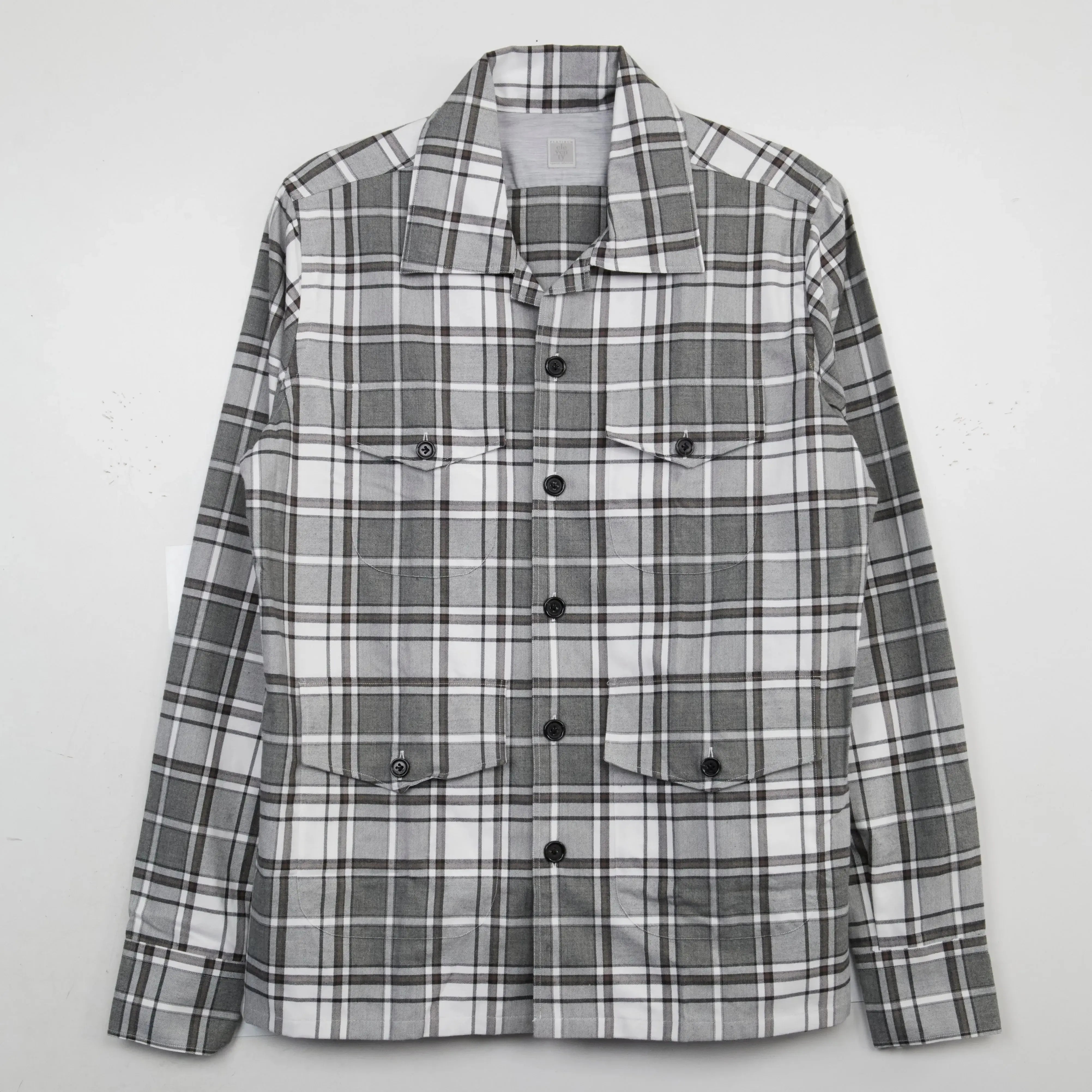 Eleventy Heavyweight Winter Check Shirt Grey-MALFORD OF LONDON SAVILE ROW MENSWEAR OUTLET