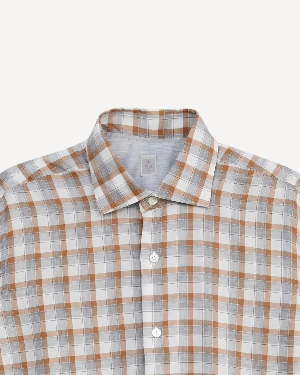 Eleventy Summer Check Shirt Beige White Grey-MALFORD OF LONDON SAVILE ROW MENSWEAR OUTLET
