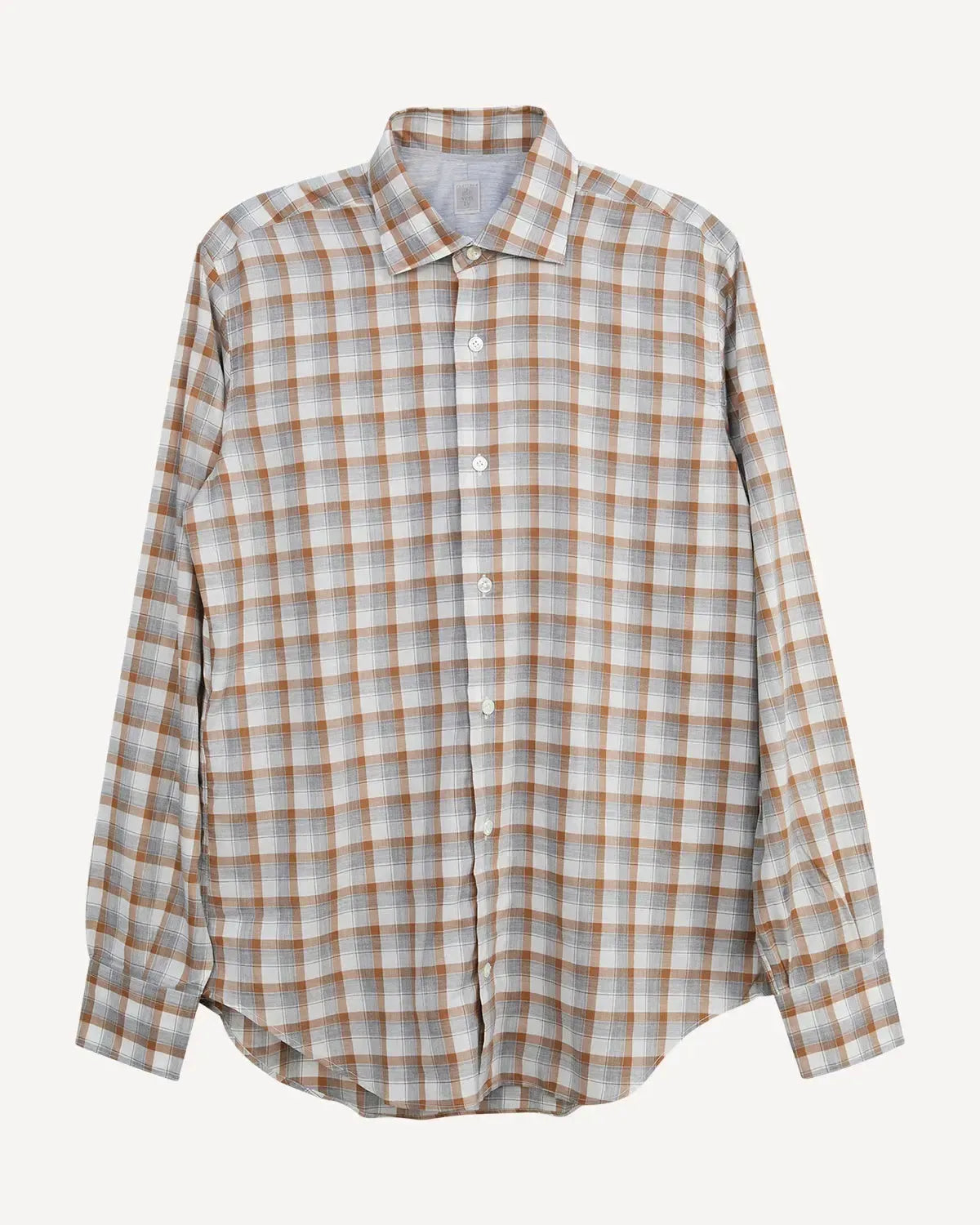 Eleventy Summer Check Shirt Beige White Grey-MALFORD OF LONDON SAVILE ROW MENSWEAR OUTLET
