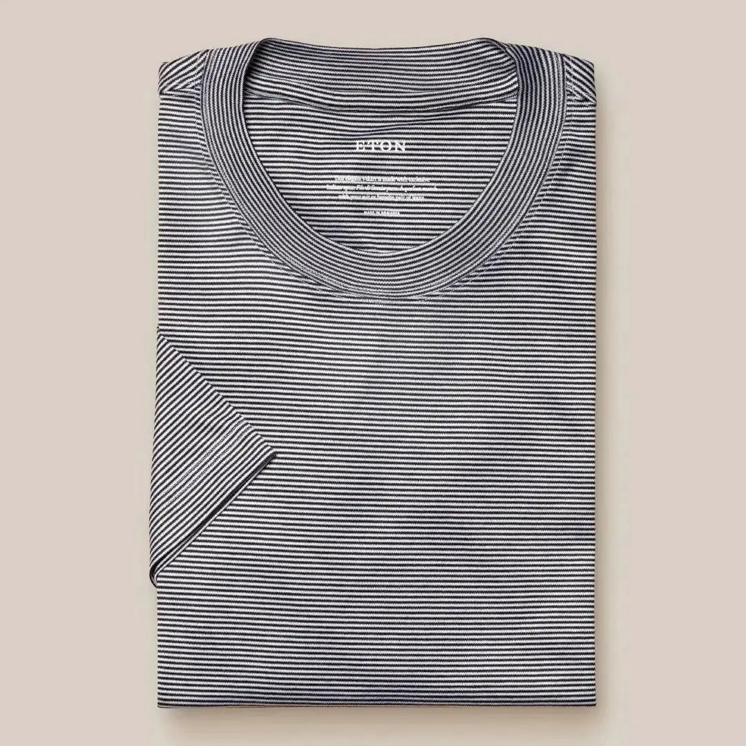 Eton Classic Fit Striped T-Shirt Black-MALFORD OF LONDON SAVILE ROW MENSWEAR OUTLET