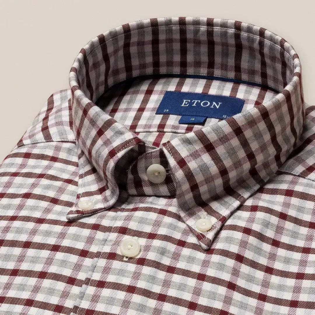Eton Contemporary Fit Flannel Check Shirt Dark Red-MALFORD OF LONDON SAVILE ROW MENSWEAR OUTLET