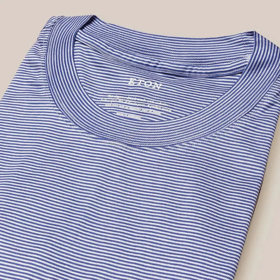 Eton Crew Neck Striped T-shirt Dark Blue-MALFORD OF LONDON SAVILE ROW MENSWEAR OUTLET