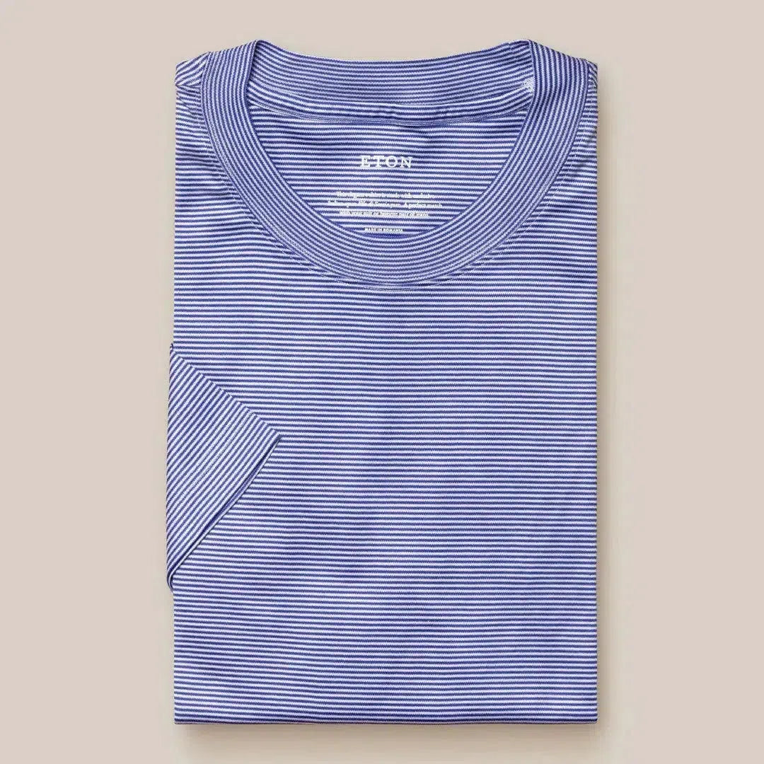 Eton Crew Neck Striped T-shirt Dark Blue-MALFORD OF LONDON SAVILE ROW MENSWEAR OUTLET