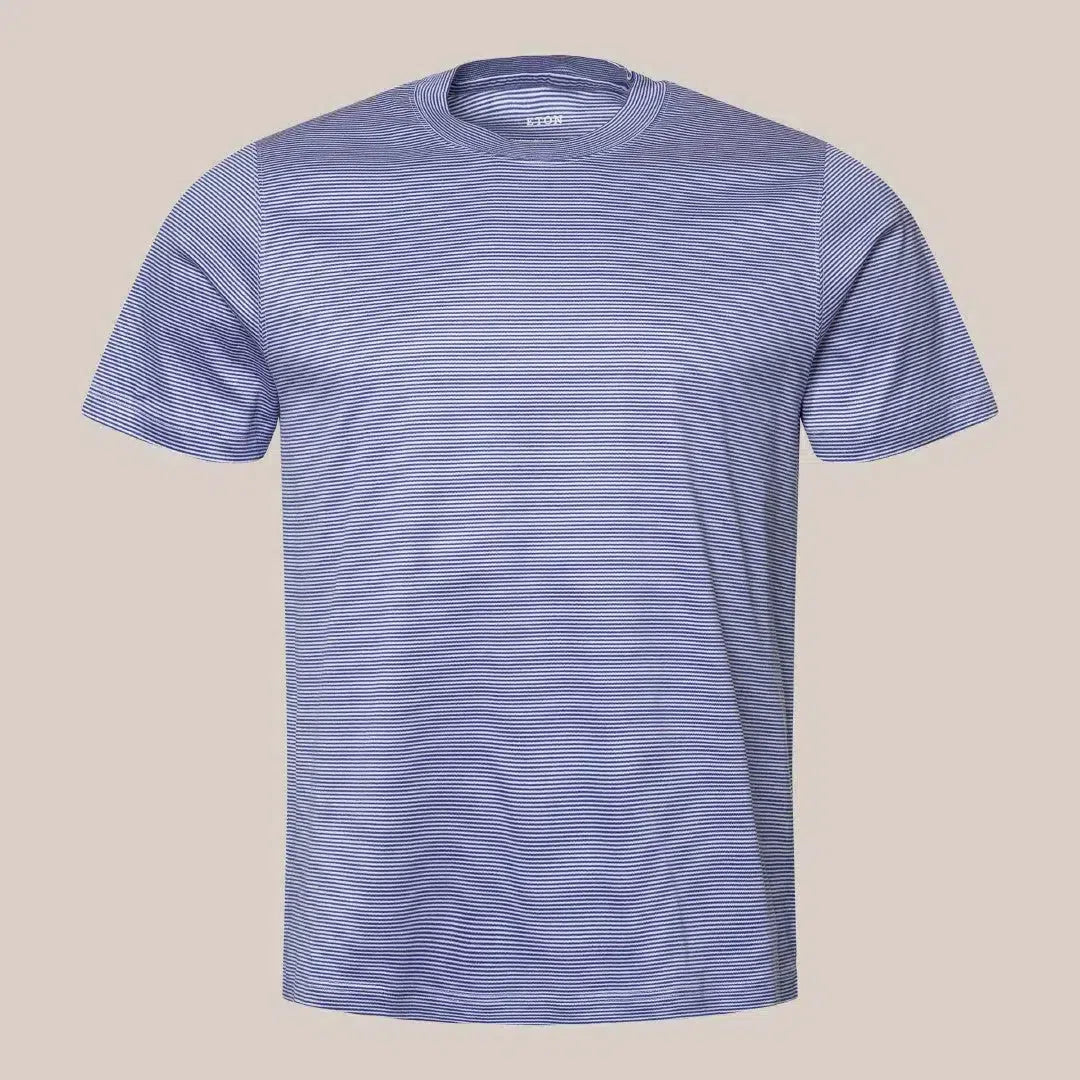 Eton Crew Neck Striped T-shirt Dark Blue-MALFORD OF LONDON SAVILE ROW MENSWEAR OUTLET