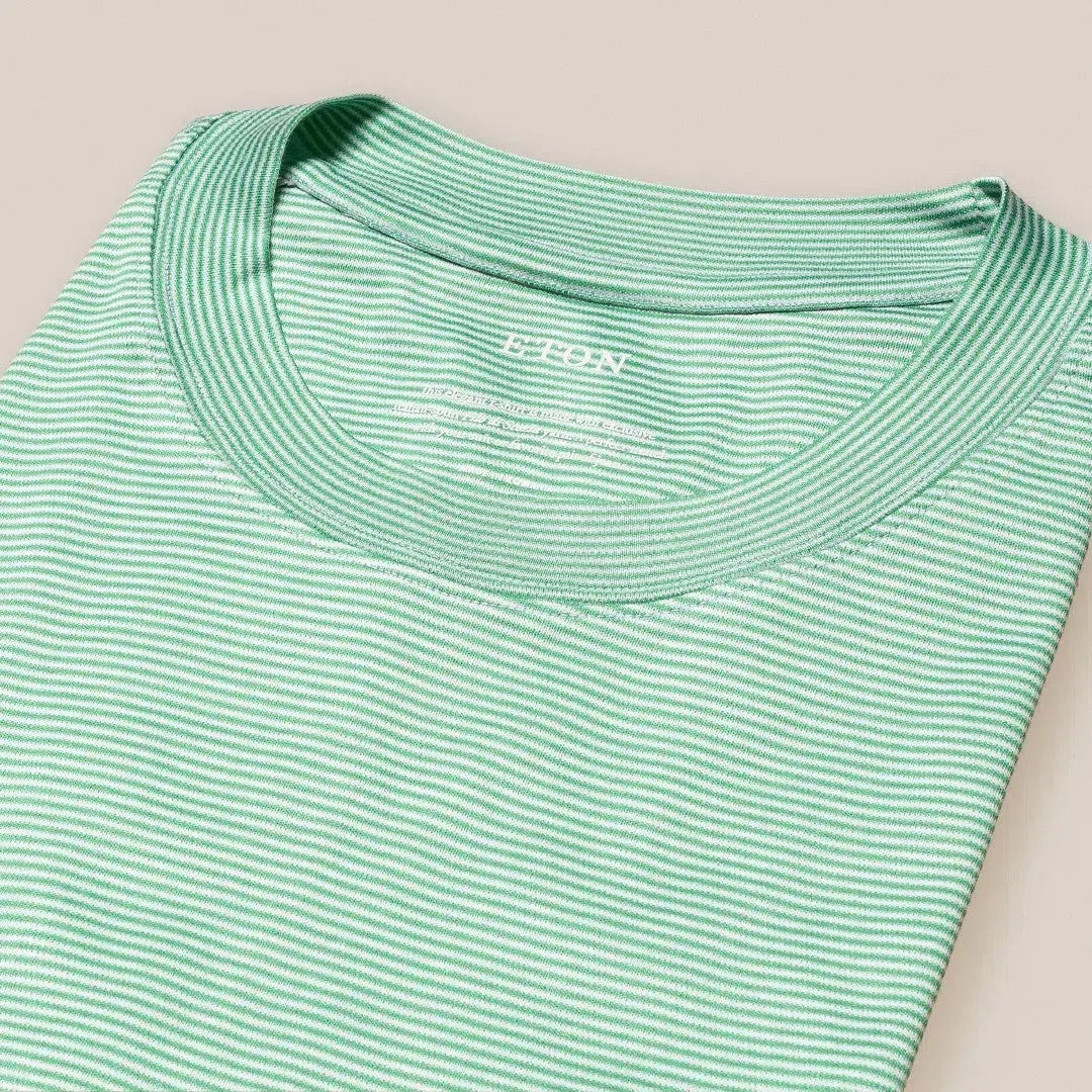 Eton Crew Neck Striped T-shirt Light Green-MALFORD OF LONDON SAVILE ROW MENSWEAR OUTLET