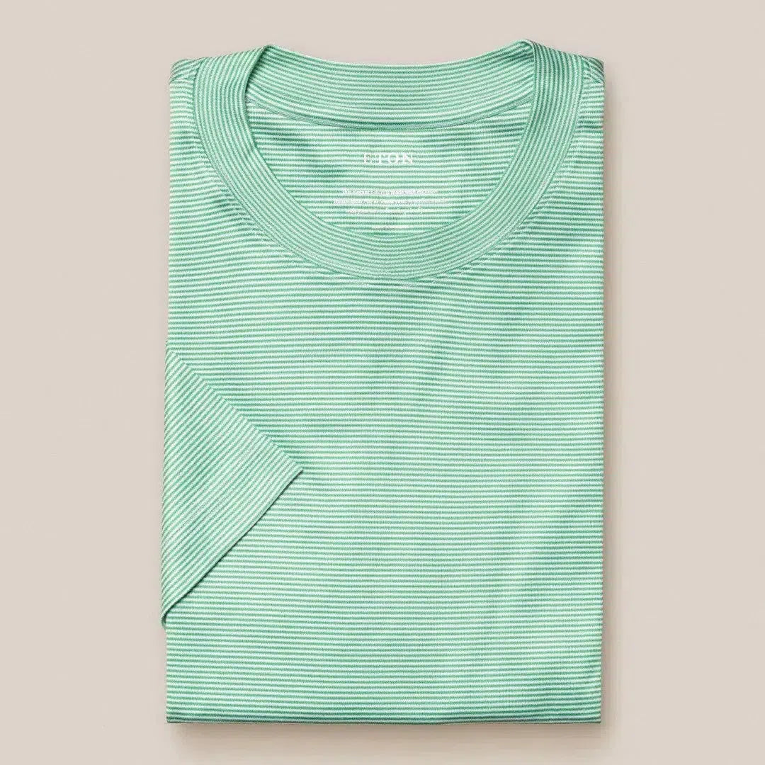 Eton Crew Neck Striped T-shirt Light Green-MALFORD OF LONDON SAVILE ROW MENSWEAR OUTLET