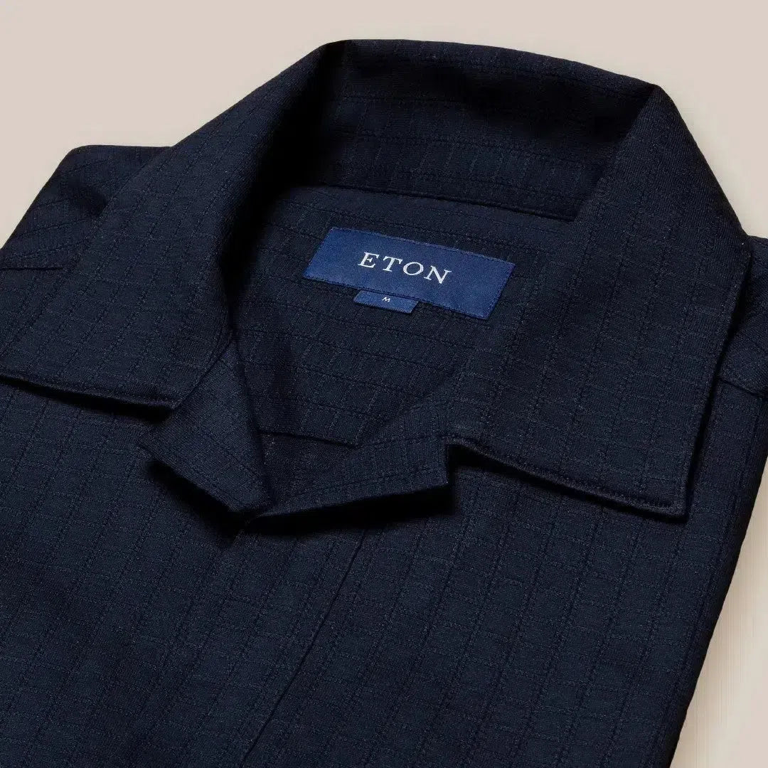 Eton Regular Fit Cotton Check Short Sleeve Shirt Black-MALFORD OF LONDON SAVILE ROW MENSWEAR OUTLET