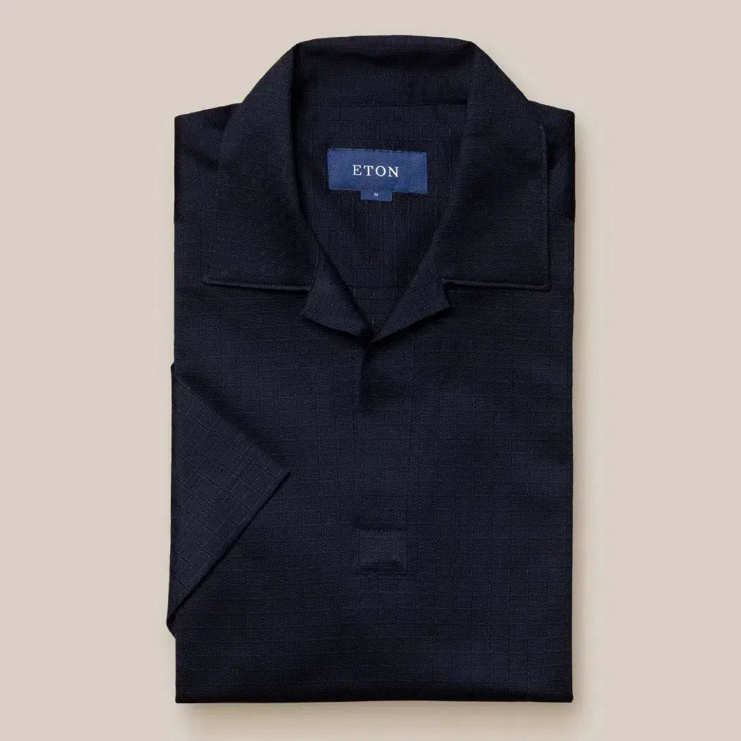 Eton Regular Fit Cotton Check Short Sleeve Shirt Black-MALFORD OF LONDON SAVILE ROW MENSWEAR OUTLET