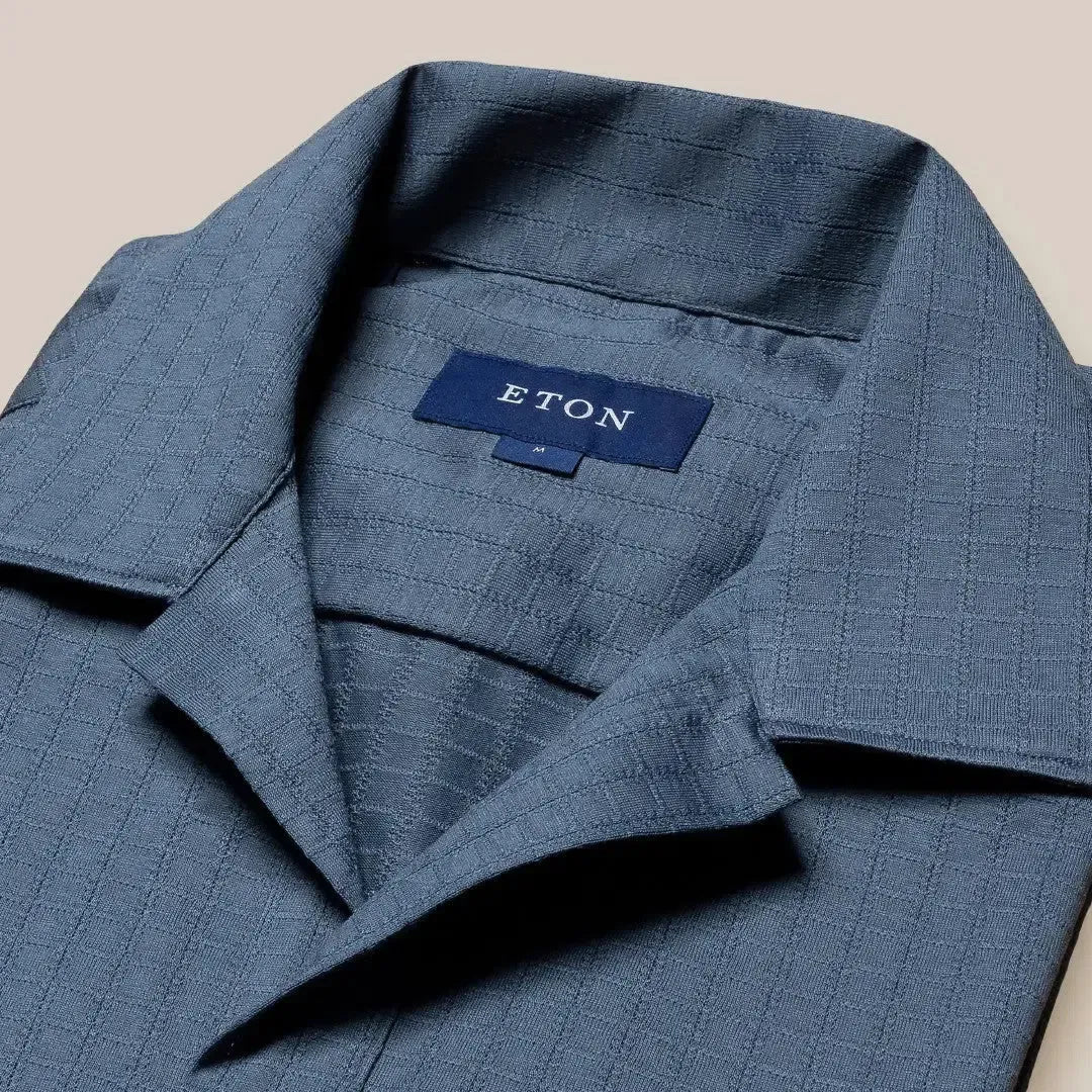 Eton Regular Fit Geometric Jacquard Polo Shirt Dark Blue-MALFORD OF LONDON SAVILE ROW MENSWEAR OUTLET