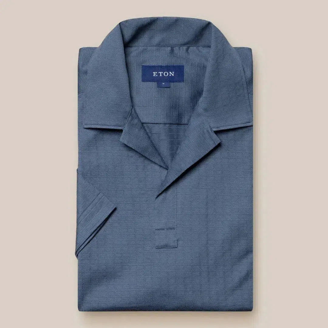 Eton Regular Fit Geometric Jacquard Polo Shirt Dark Blue-MALFORD OF LONDON SAVILE ROW MENSWEAR OUTLET