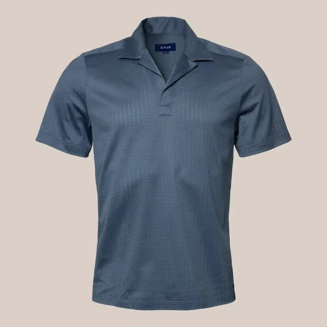Eton Regular Fit Geometric Jacquard Polo Shirt Dark Blue-MALFORD OF LONDON SAVILE ROW MENSWEAR OUTLET