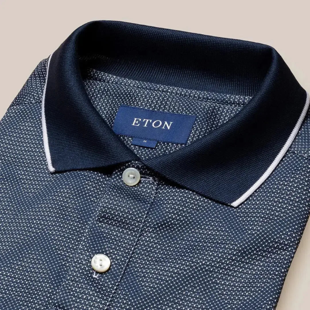 Eton Regular Fit Zig-Zag Weave Polo Shirt Dark Blue/White-MALFORD OF LONDON SAVILE ROW MENSWEAR OUTLET