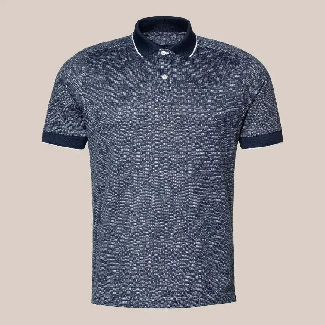 Eton Regular Fit Zig-Zag Weave Polo Shirt Dark Blue/White-MALFORD OF LONDON SAVILE ROW MENSWEAR OUTLET