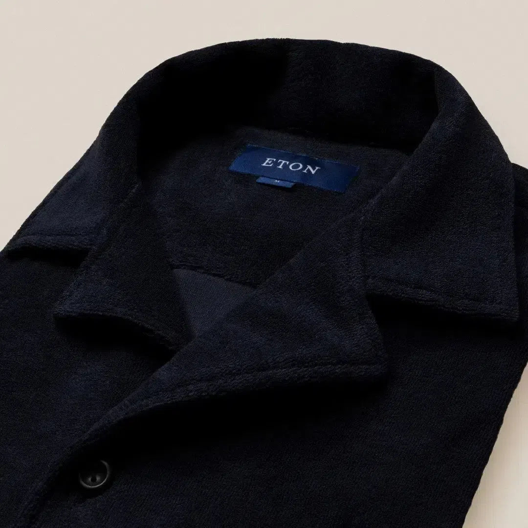 Eton Resort Fit Jersey Plain Short Sleeve Shirt Dark Blue-MALFORD OF LONDON SAVILE ROW MENSWEAR OUTLET