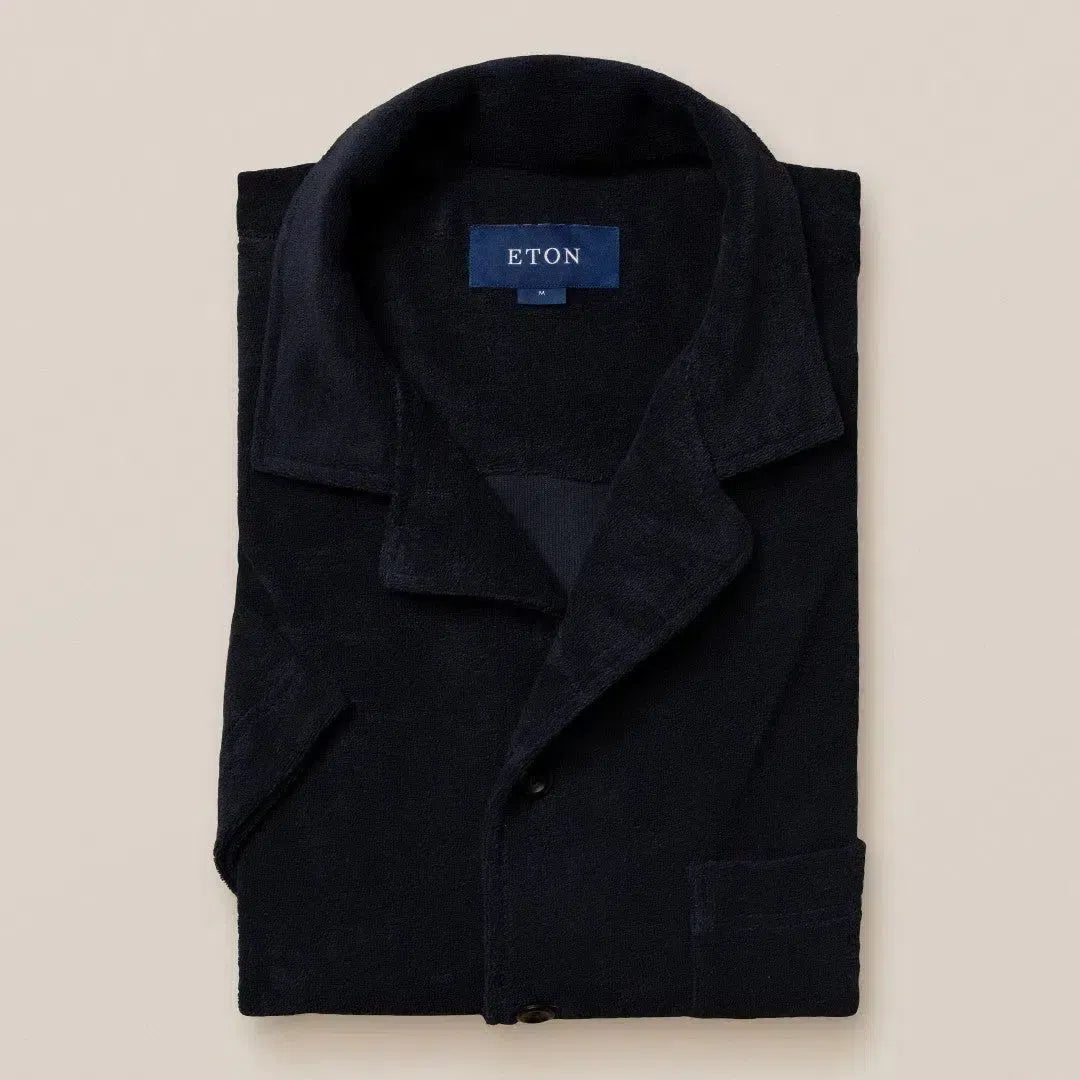 Eton Resort Fit Jersey Plain Short Sleeve Shirt Dark Blue-MALFORD OF LONDON SAVILE ROW MENSWEAR OUTLET