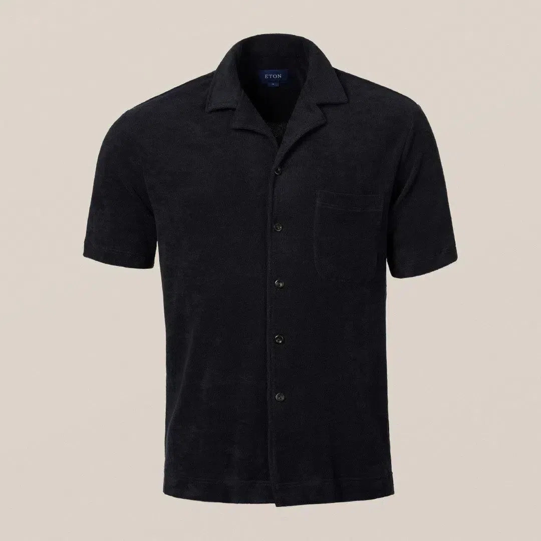 Eton Resort Fit Jersey Plain Short Sleeve Shirt Dark Blue-MALFORD OF LONDON SAVILE ROW MENSWEAR OUTLET