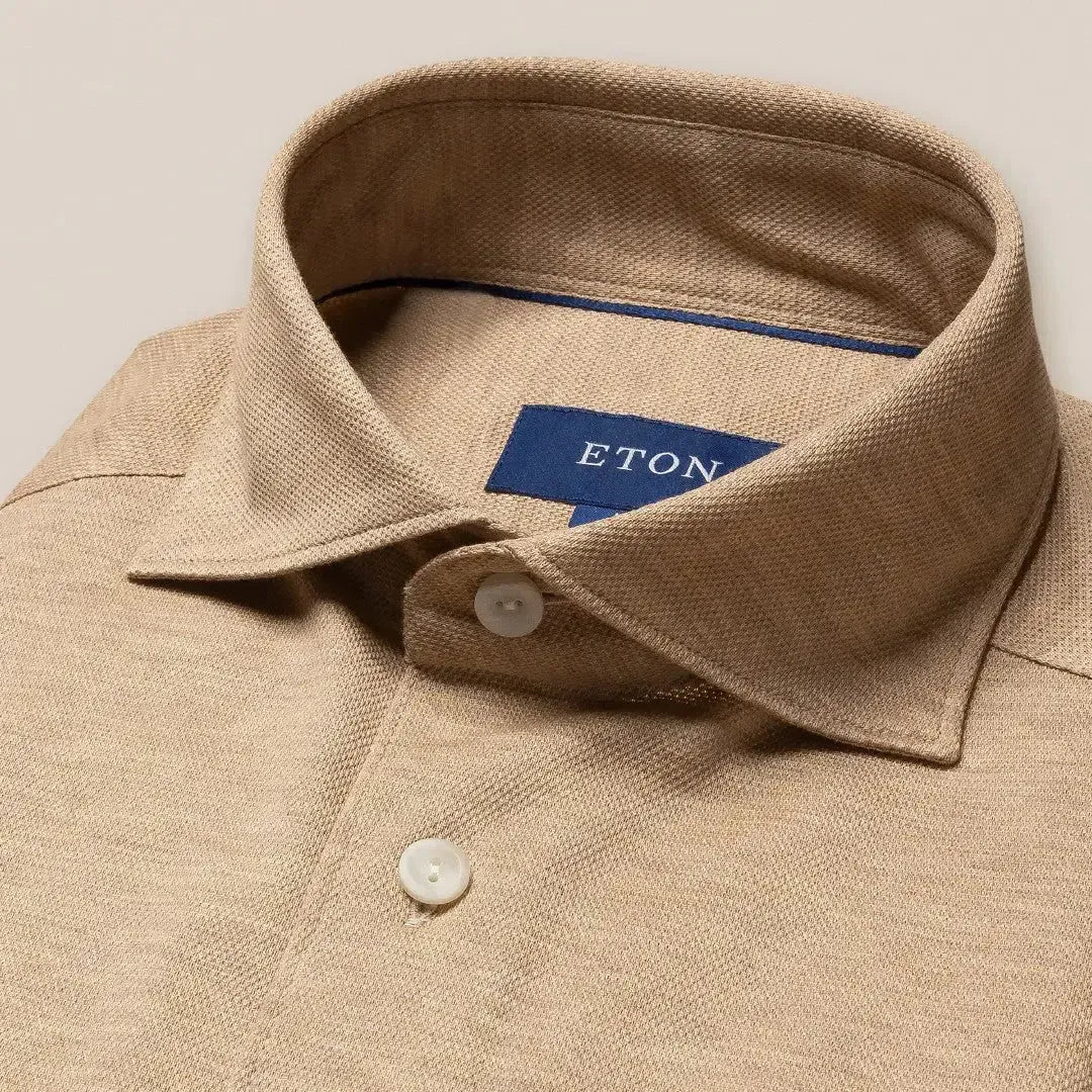 Eton Slim Fit Knitted Melange Shirt Beige-MALFORD OF LONDON SAVILE ROW MENSWEAR OUTLET