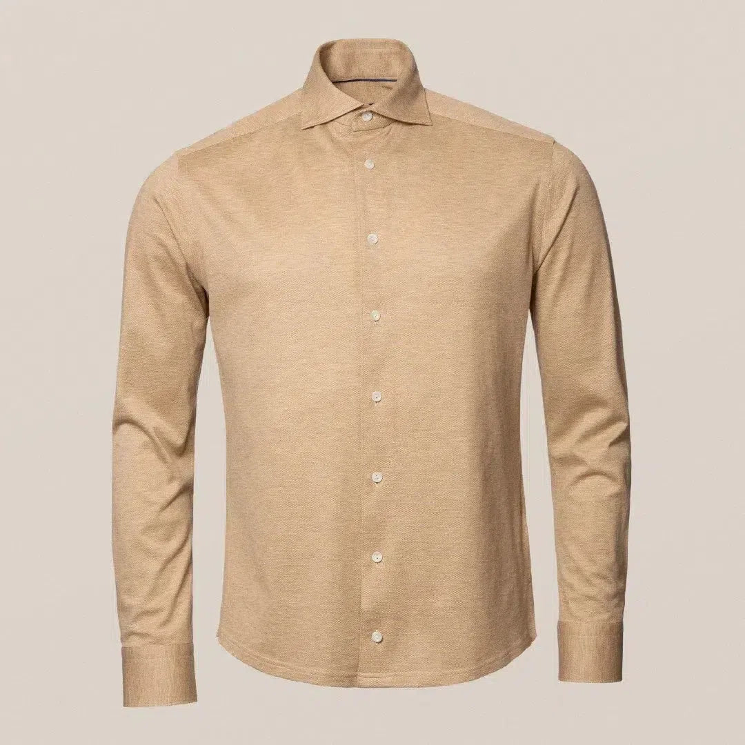 Eton Slim Fit Knitted Melange Shirt Beige-MALFORD OF LONDON SAVILE ROW MENSWEAR OUTLET