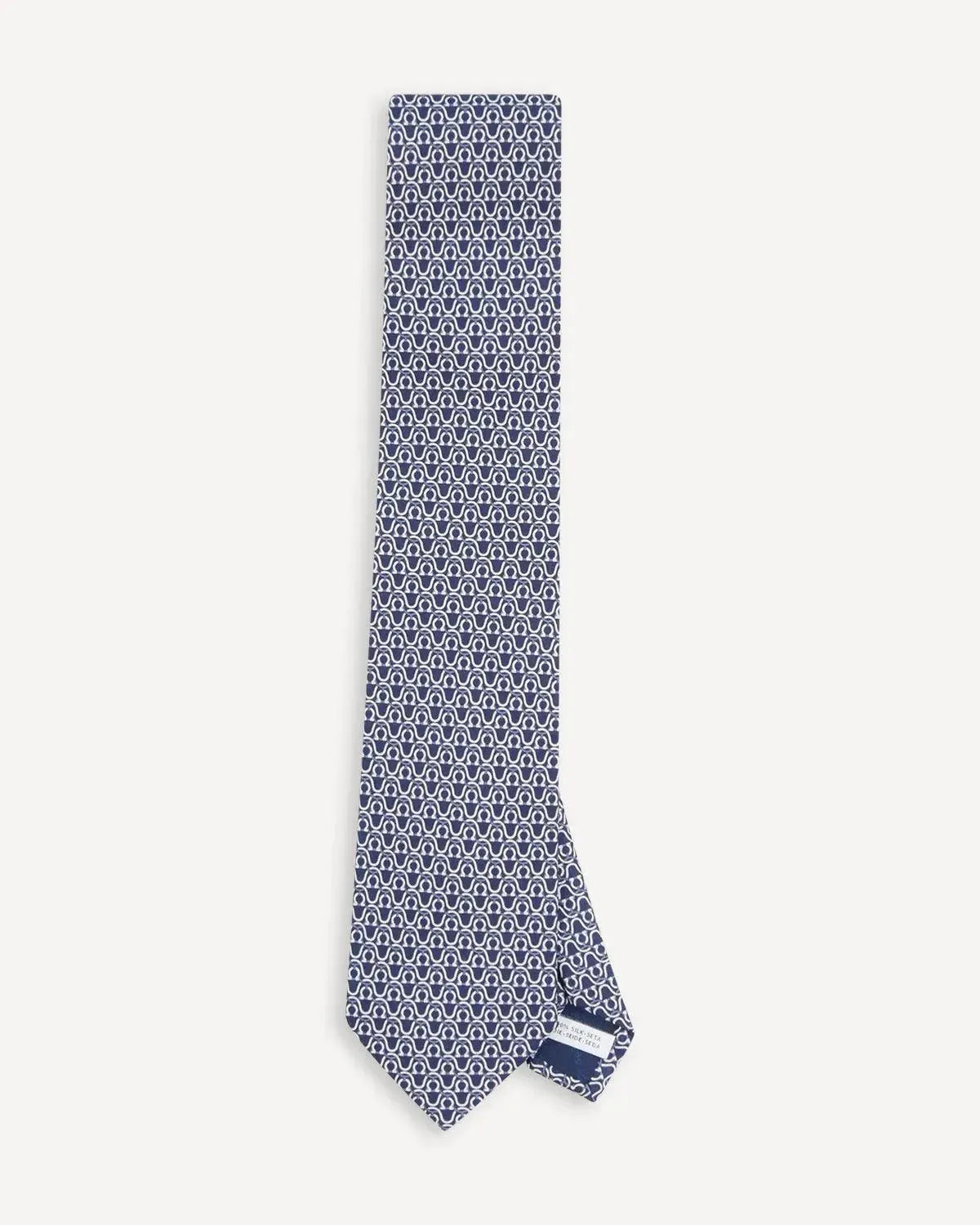 Ferragamo Printed Silk Tie - Navy Horse Shoe Design-MALFORD OF LONDON SAVILE ROW MENSWEAR OUTLET