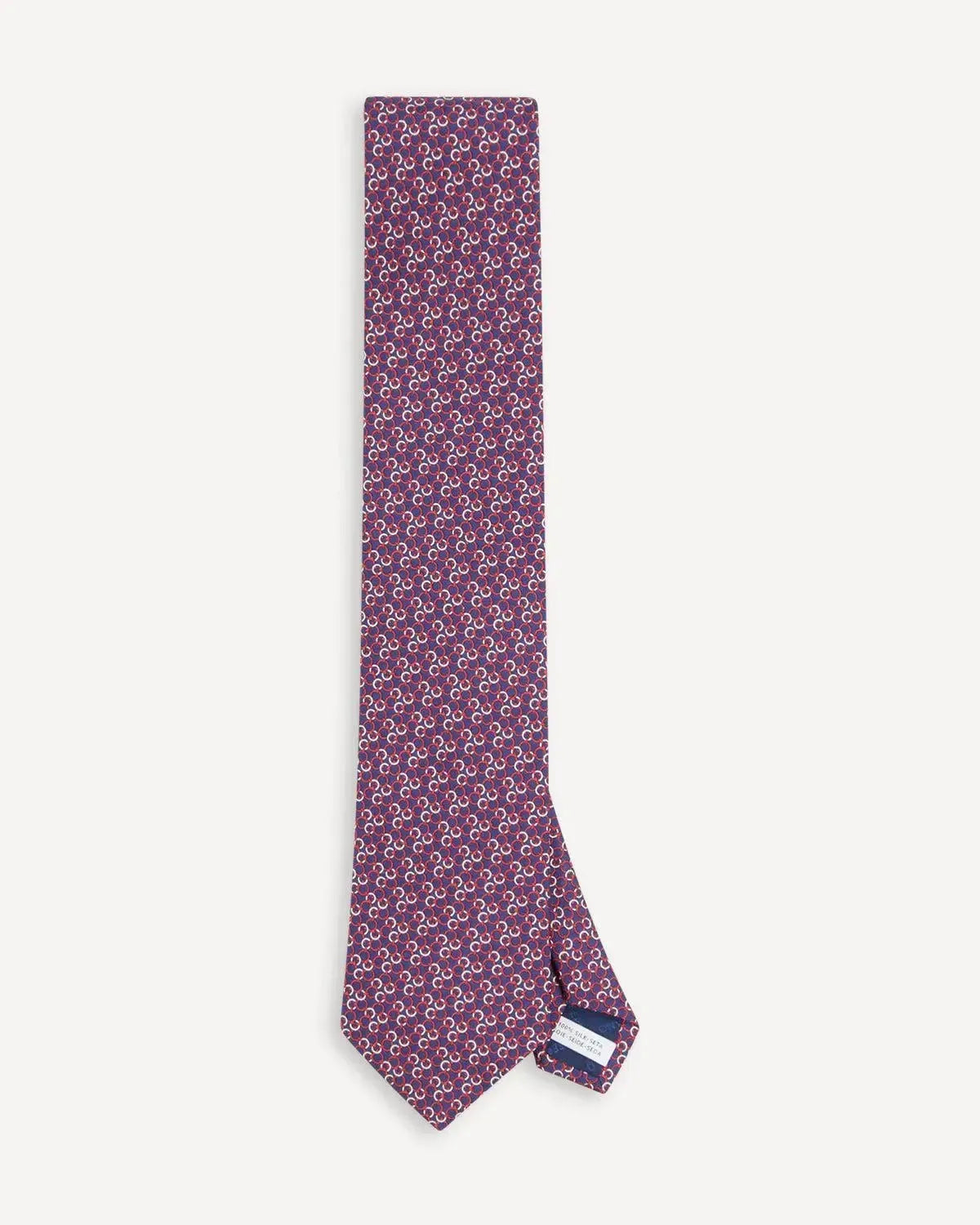 Ferragamo Printed Silk Tie - Navy Red Circle-MALFORD OF LONDON SAVILE ROW MENSWEAR OUTLET