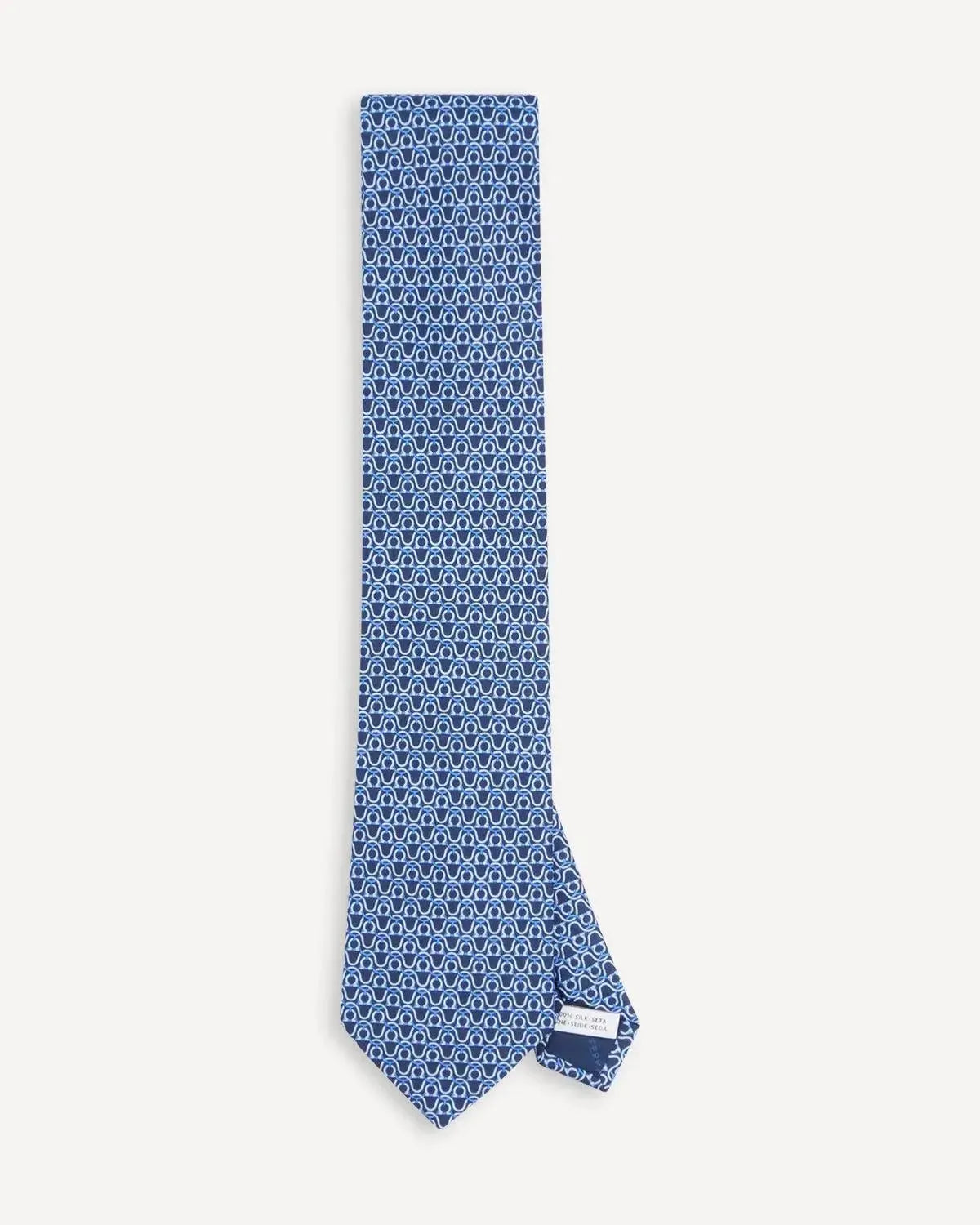 Ferragamo Printed Silk Tie - Navy Sky Horse Shoe Design-MALFORD OF LONDON SAVILE ROW MENSWEAR OUTLET