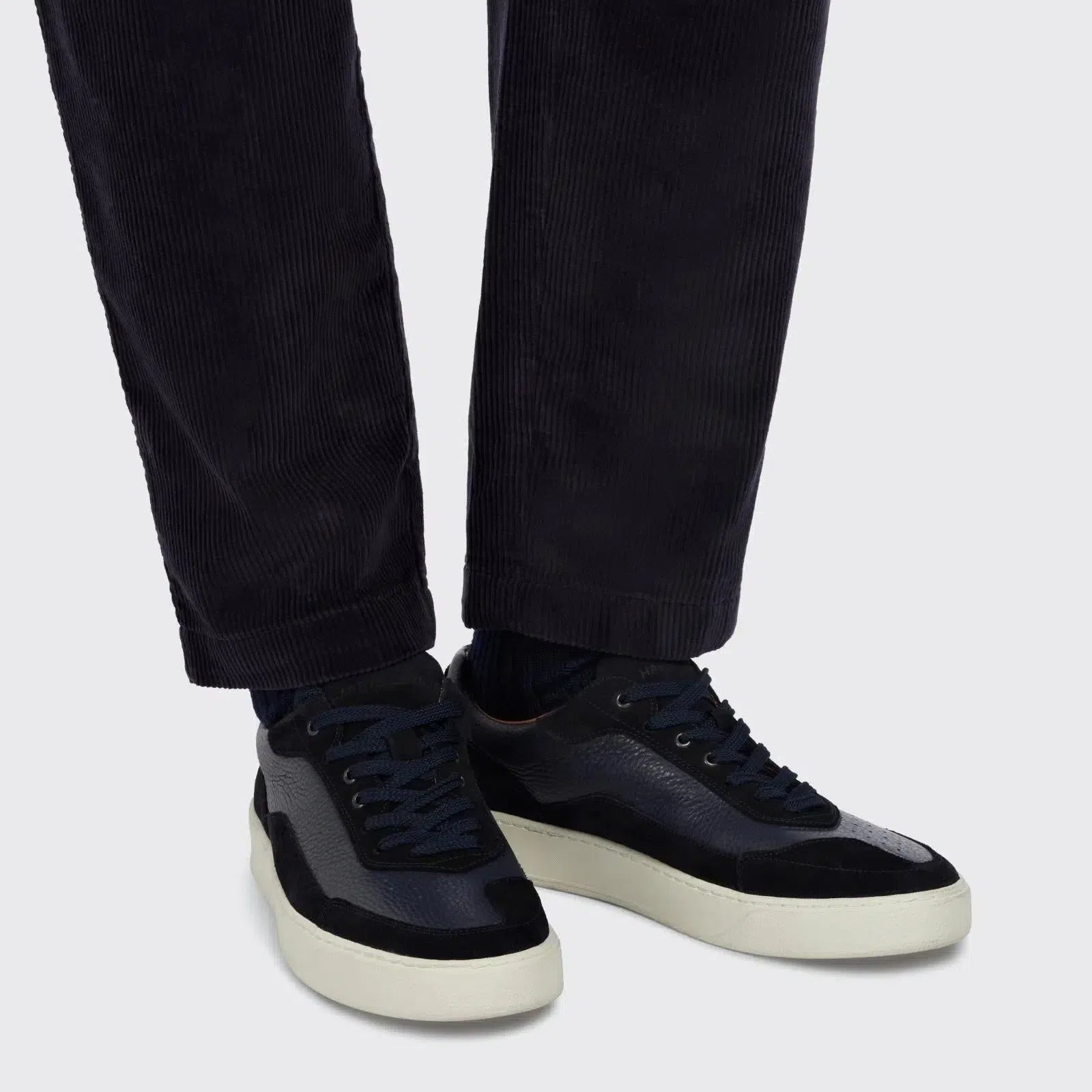Harrys Of London Finch Suede/Soft Milled Calf Trainer Navy-MALFORD OF LONDON SAVILE ROW MENSWEAR OUTLET