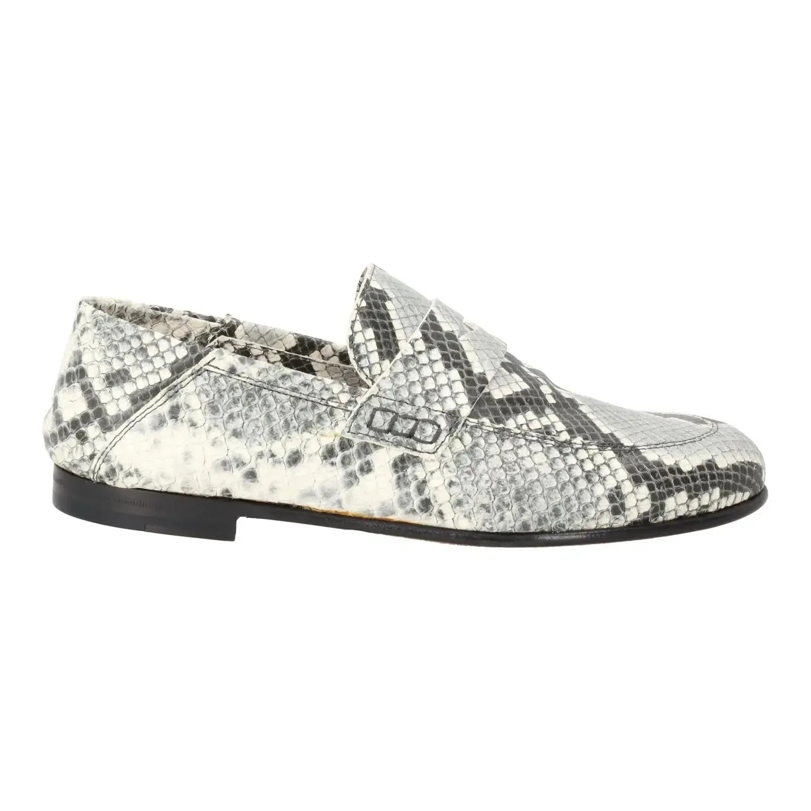 Harry's of London Lady Edward Moccasin Shoe Snakeskin White Black-MALFORD OF LONDON SAVILE ROW MENSWEAR OUTLET