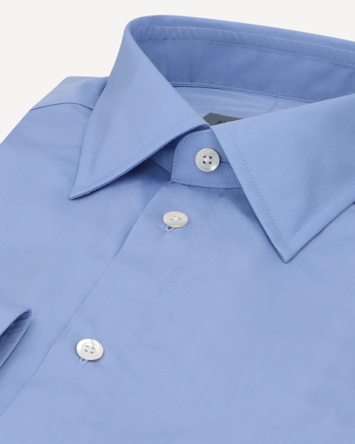 KILGOUR Plain Cotton Poplin Shirt Sky Blue-MALFORD OF LONDON SAVILE ROW MENSWEAR OUTLET