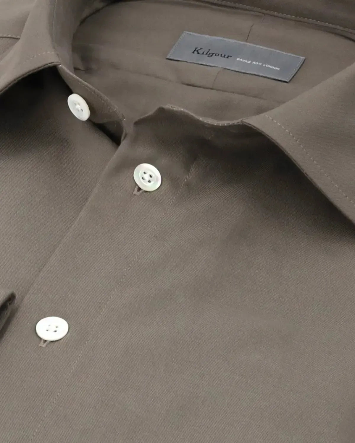 KILGOUR Plain Cotton Single Cuff Shirt Khaki Green-MALFORD OF LONDON SAVILE ROW MENSWEAR OUTLET