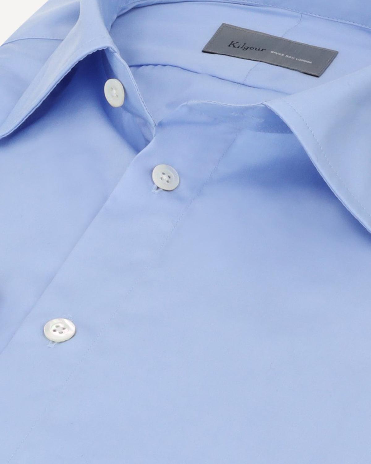 KILGOUR Plain Poplin Cotton Shirt Sky Blue-MALFORD OF LONDON SAVILE ROW MENSWEAR OUTLET