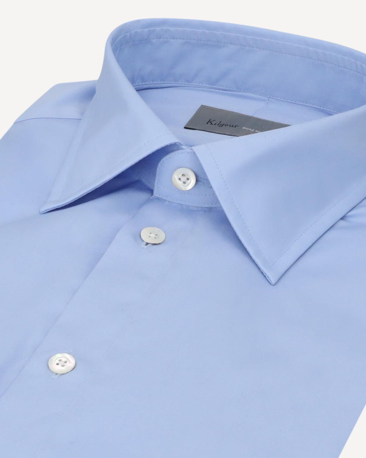 KILGOUR Plain Poplin Cotton Shirt Sky Blue-MALFORD OF LONDON SAVILE ROW MENSWEAR OUTLET