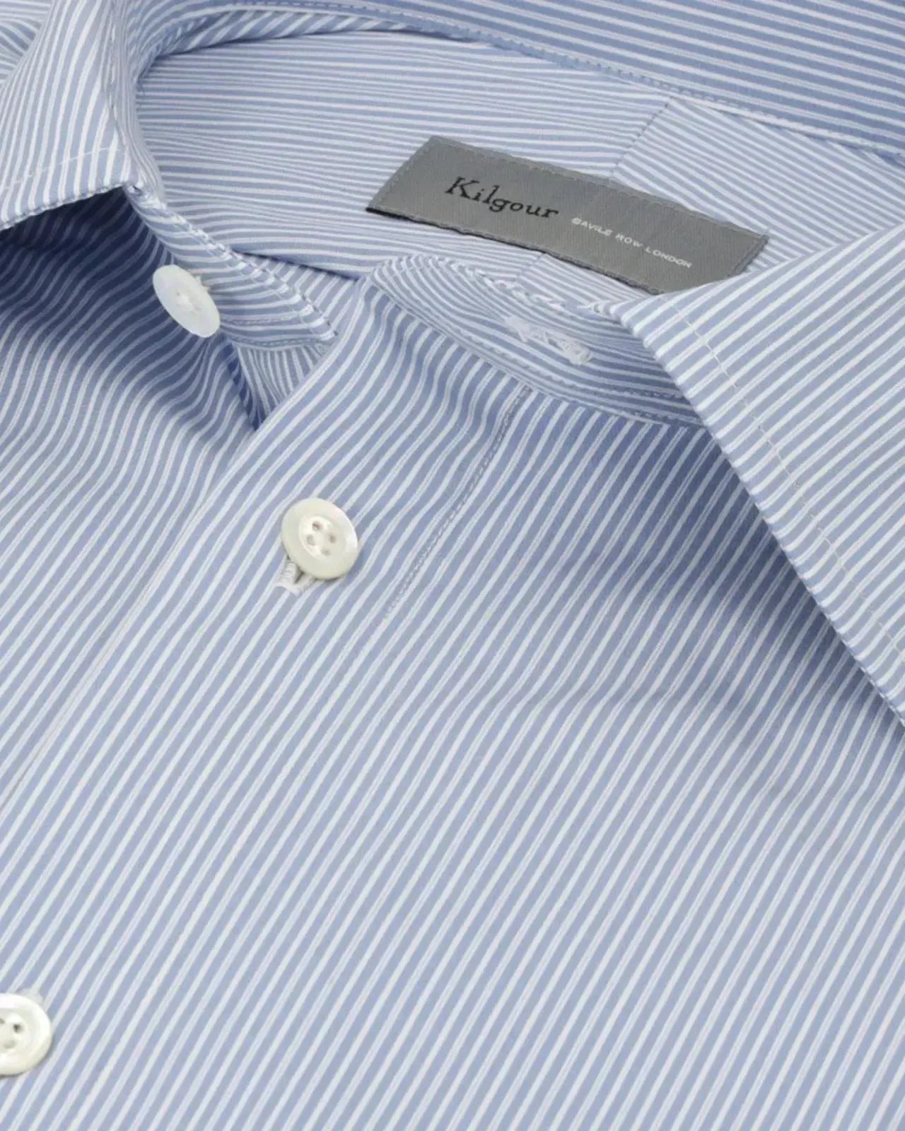 KILGOUR Regular Collar Stripe City Shirt - Sky Blue/White-MALFORD OF LONDON SAVILE ROW MENSWEAR OUTLET
