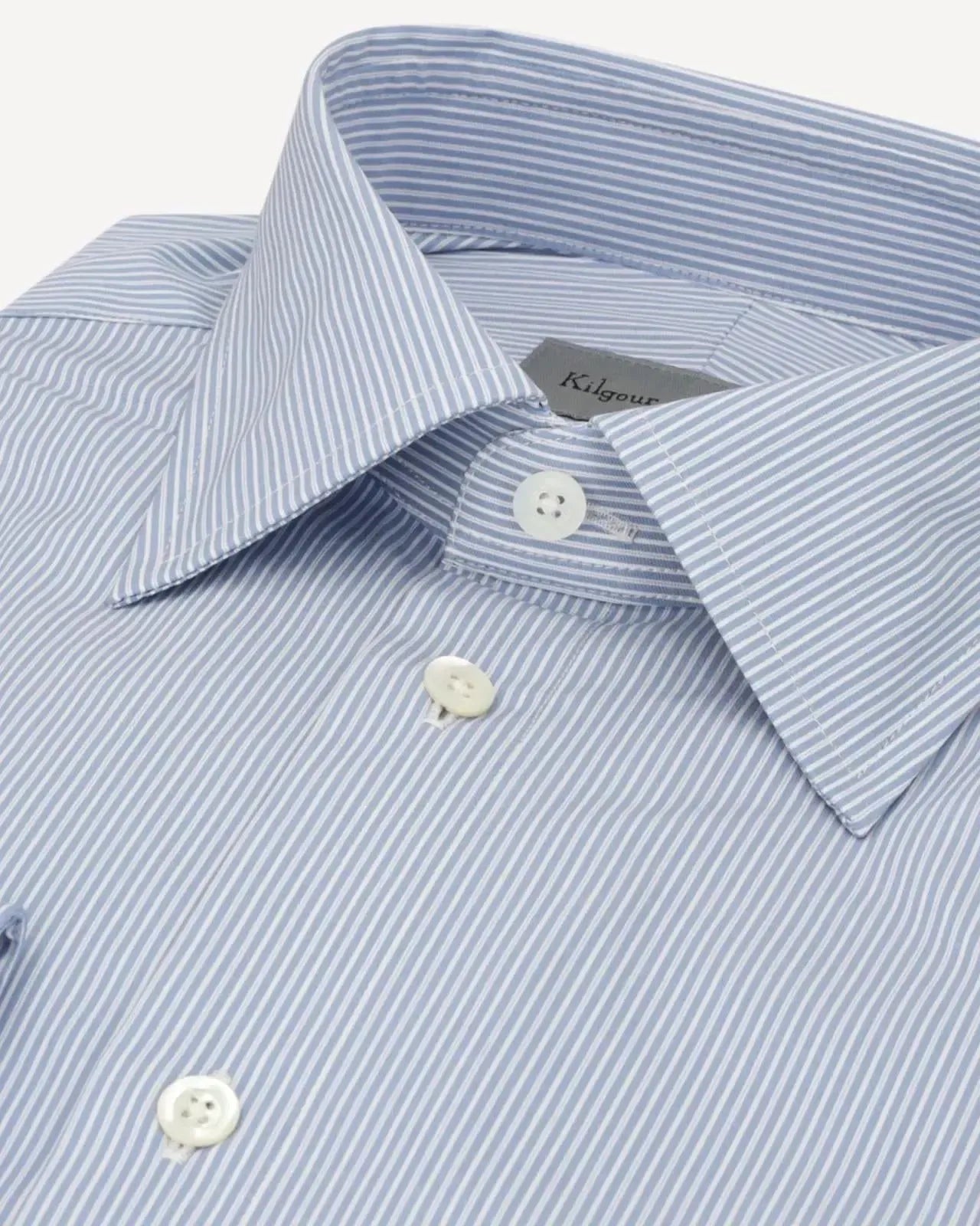 KILGOUR Regular Collar Stripe City Shirt - Sky Blue/White-MALFORD OF LONDON SAVILE ROW MENSWEAR OUTLET
