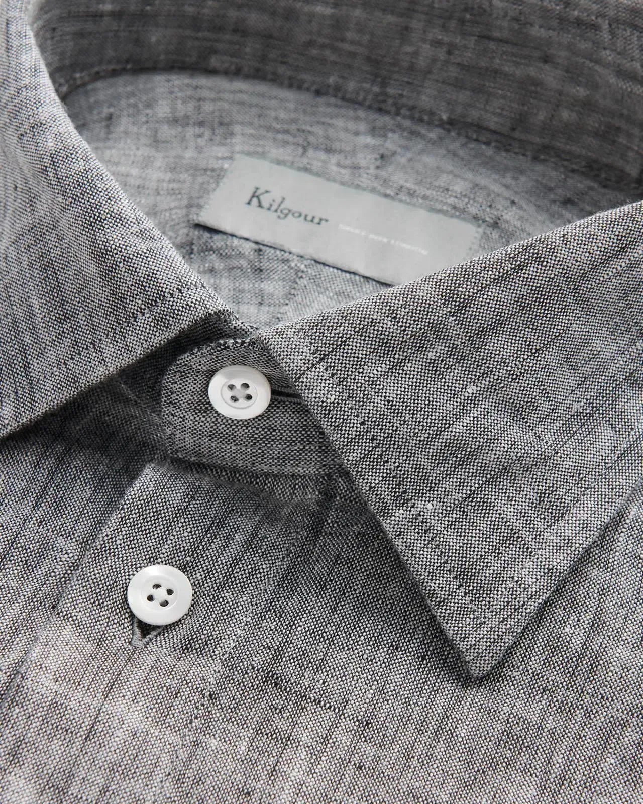 Kilgour Black Tailored Fit Shirt Linen-MALFORD OF LONDON SAVILE ROW MENSWEAR OUTLET